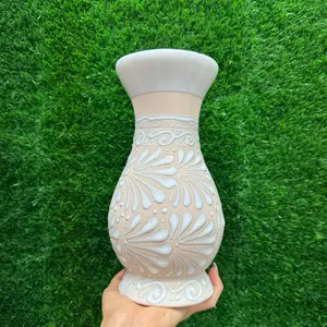 Vase Relieve color Blanco Arena Ovalado Concha Sets 9.5In.