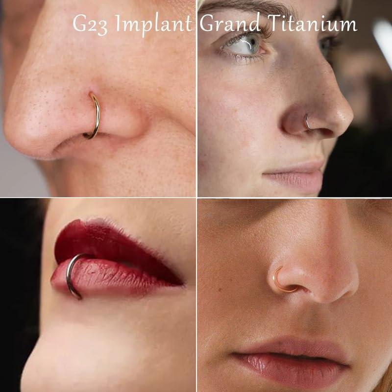 20G Titanium Nose Ring Hoop, Cartilage Hoop Earrings for Women Men Silver Gold Nose Ring Septum Ring Tragus Conch Helix Daith Lip Piercing Jewelry`