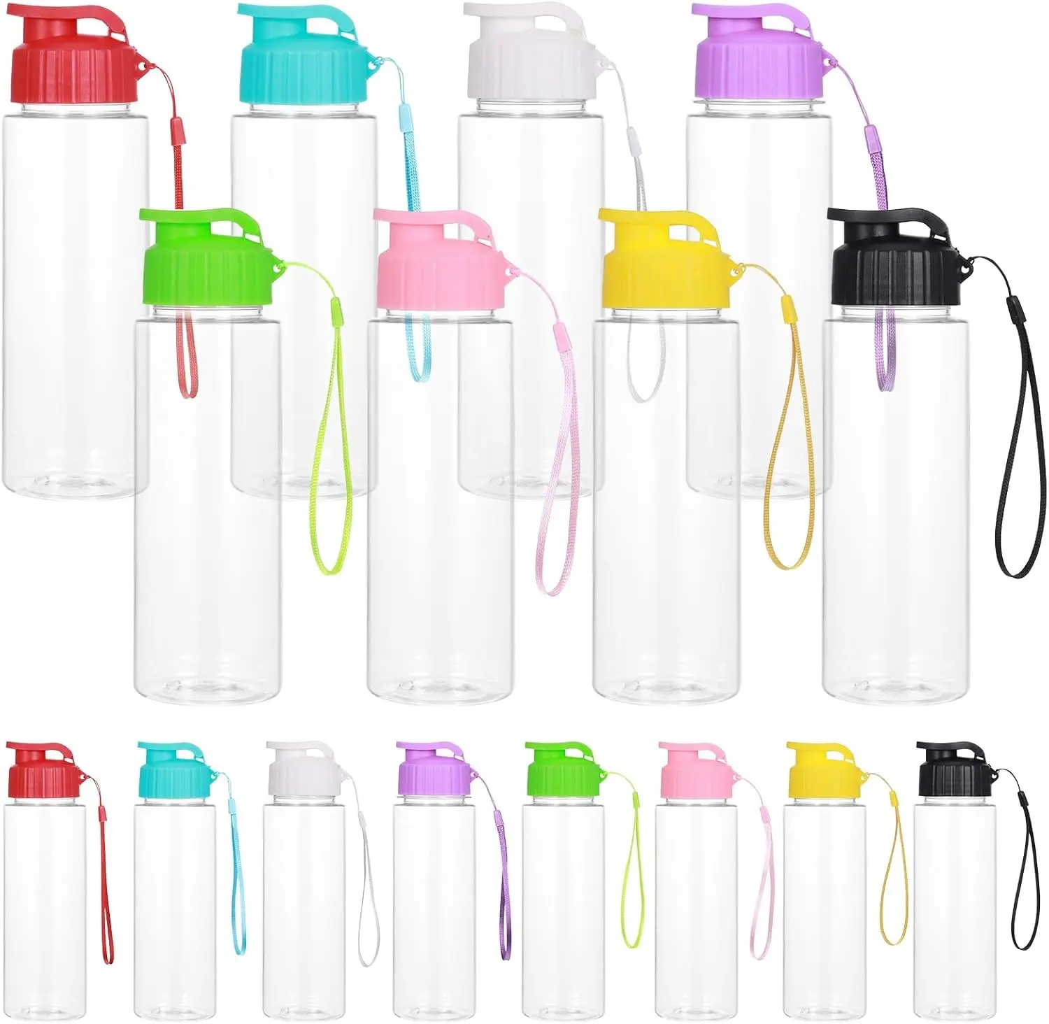 16 Pack Plastic Water Bottles Colorful Bulk with Handle Strap, 17oz Sports Water Bottles Reusable Drinking Cups Lightweight Leakproof Flip Top Bottle for Adults Gym Fitness Outside Sports (8 Colors) Gift