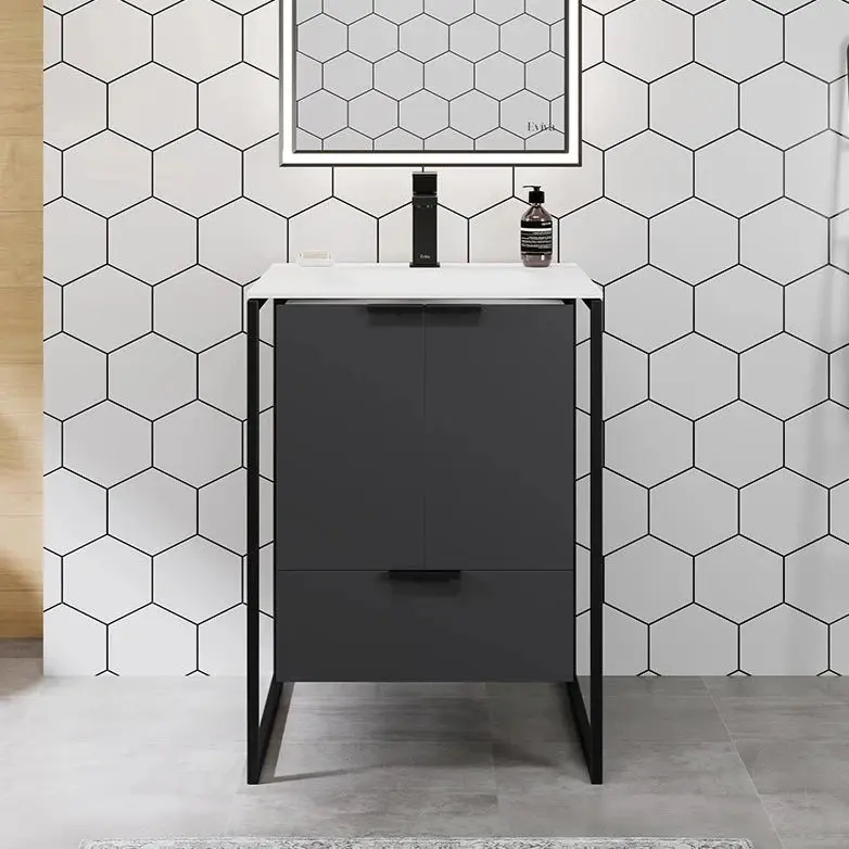Onyx 26 in. Gray Wall Mount Single Sink Bath Vanity with Solid Surface Top and Integrated Sink