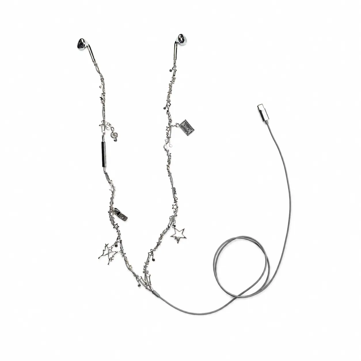 TLXT Metal Charm USB-C Wired Earbuds - Silver Chain In-Ear Audio Earphones with Cable Connector for iPhone 15/16/17 & Android Devices