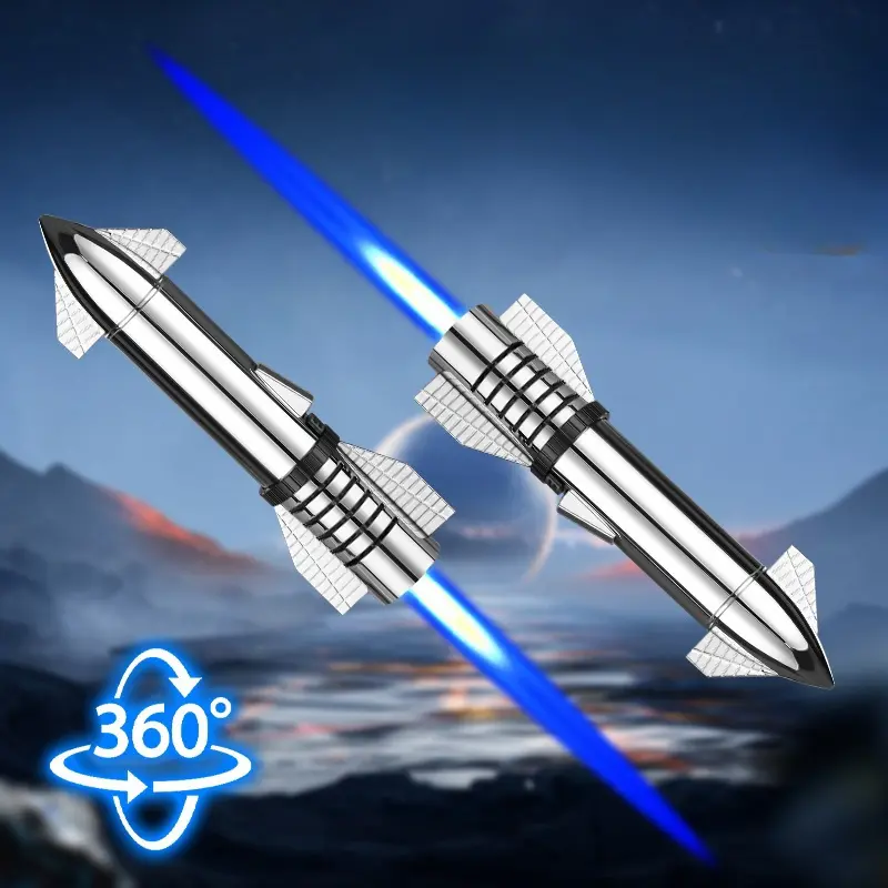 Rocket Shaped Torch Lighter - Windproof, Blue Flame, Safety Lock, Suitable for Candles, BBQ, Stovetop, Camping, Gift Box Packaging
