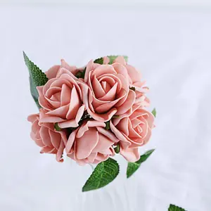 24 Roses Dusty Rose Artificial Foam Flowers With Stem Wire and Leaves 2"