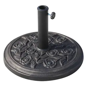 Outsunny 18" 20 lbs Round Resin Umbrella Base Stand Market Parasol Holder with Decorative Rose Floral Pattern & Easy Setup, for Φ1.5", Φ1.89" Pole, for Lawn, Deck, Backyard, Garden, Bronze
