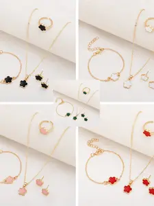 Elegant Five-Leaf Clover Jewelry Set, Ladies Necklace/earrings/ring/wristband, Perfect for Work Commute, Evening Events, Holiday Gifts, Versatile Use