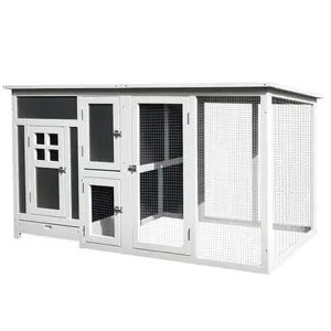 PawHut 63" Outdoor Chicken Coop Wooden, Chicken Cage with Run Area, Nesting Box, Hen House with Waterproof Roof, Removable Tray