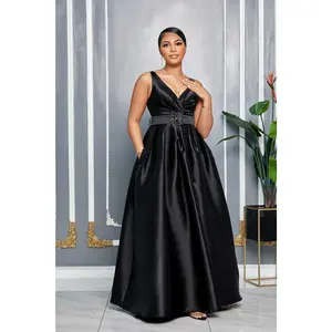 ELEGANCE V-NECK BELTED MAXI DRESS WITH POCKETS (BLACK)