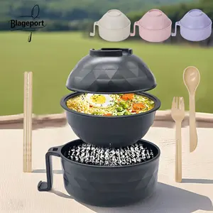 1 PC New Microwave Safe Plastic Ramen Bowls with Chopsticks Instant Noodle Cups Dorm Essentials Dishwasher Safe for Family Outdoor Picnic Gathering