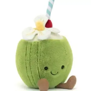 Jellycat Coconut Plush Toy, Amuseables Green Coconut Drink Stuffed Animal, Cute Soft Kawaii Fruit Gift for Kids & Collectors