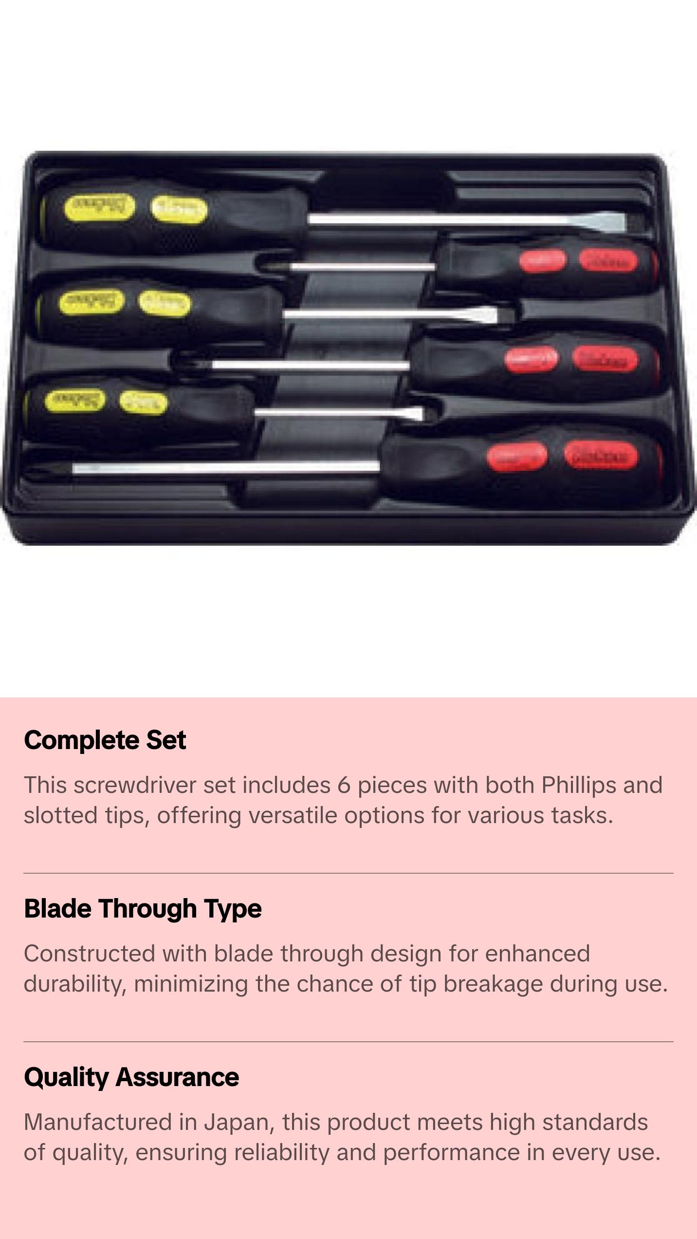 Koken PK166PS/6 Screwdriver Set PH1-2-3/SL5-6-8 ABS Tray Blade Through type 6 pieces