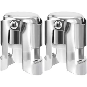 Champagne Stoppers Stainless Steel, Prosecco Sparkling  Bottle Stopper with  Sealing Plug, Leak proof Keep   Champagne Cork & Saver (, 2 Pack)