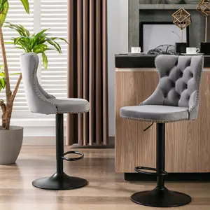Velvet Swivel Bar Stools Set of 2, 25-33 Inch Height Adjustable, Counter Height Bar Stools with Back, Bar Chairs for Counter Height Bar Height Kitchen Island, Black Base
