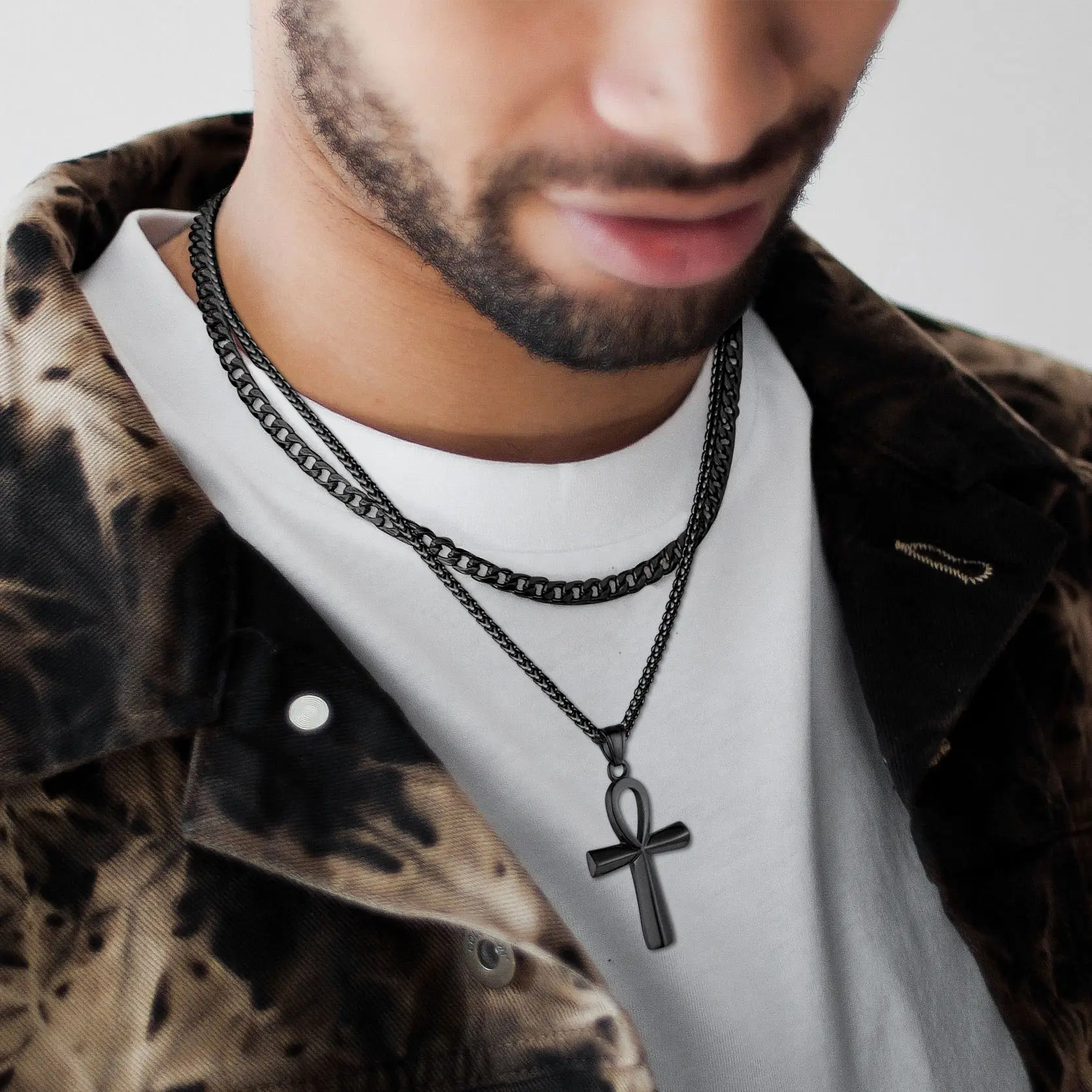 FaithHeart Egyptian Ankh Cross Necklace Stainless Steel
