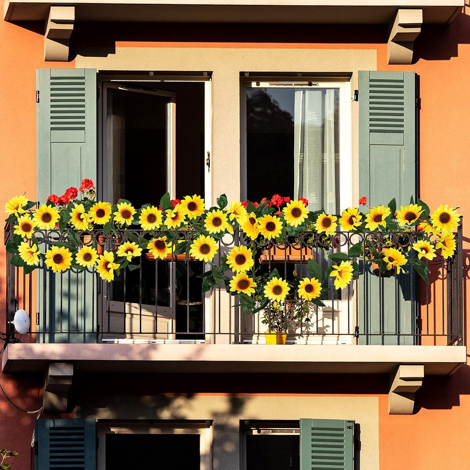 3 Pack Artificial Sunflower Garland, 7.5ft/Strand Silk Sunflowers Hanging Vines Flowers with Green Leaves for Room Kitchen Garden Birthday Wedding Baby Shower Party Table Decor Large