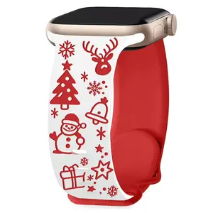 Christmas-Themed Holiday Gift Watch Band for Women Dual-Tone Snowman Reindeer Christmas Tree Design Festive Accessory Silicone