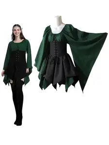 Women Elf Costume Renaissance Traditional Irish Dress Medieval Fairy Costume for Halloween Carnival Cosplay Womenswear