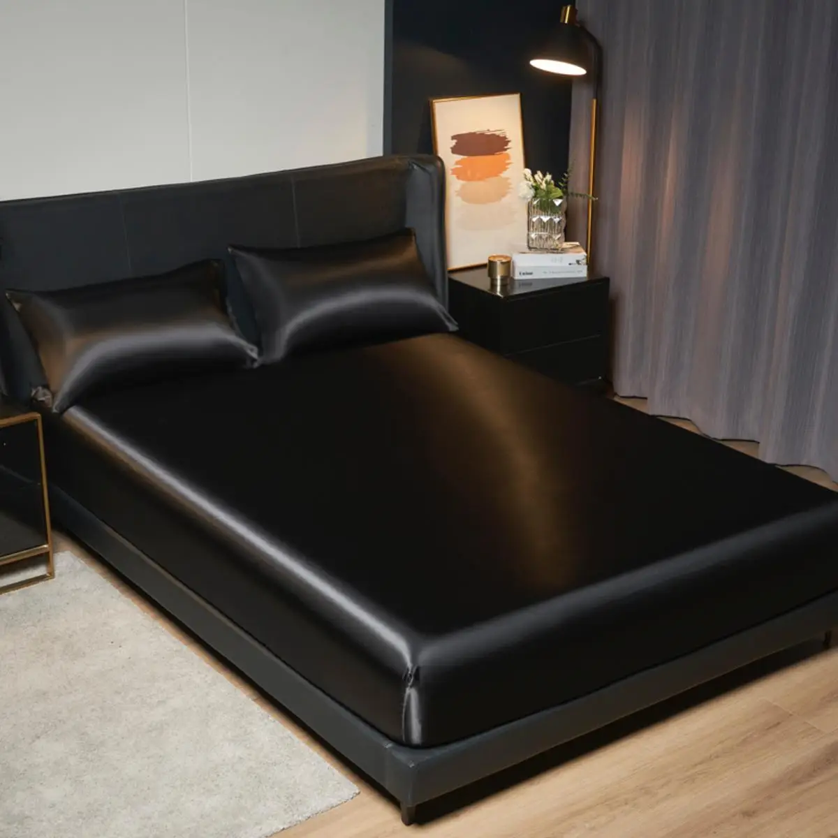 Summer Room Solid Color Satin Fitted Sheet without Filler & Pillowcase, Soft Comfortable Fitted Sheet for Home Hotel Dorm, Bedroom Accessories, Bedroo