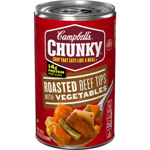 Roast Beef Tips with Vegetables Soup Ready to Eat Hearty Soup with Beef Potatoes Carrots in Savory Broth Easy Heat and Serve Meal Option 18.8oz Can