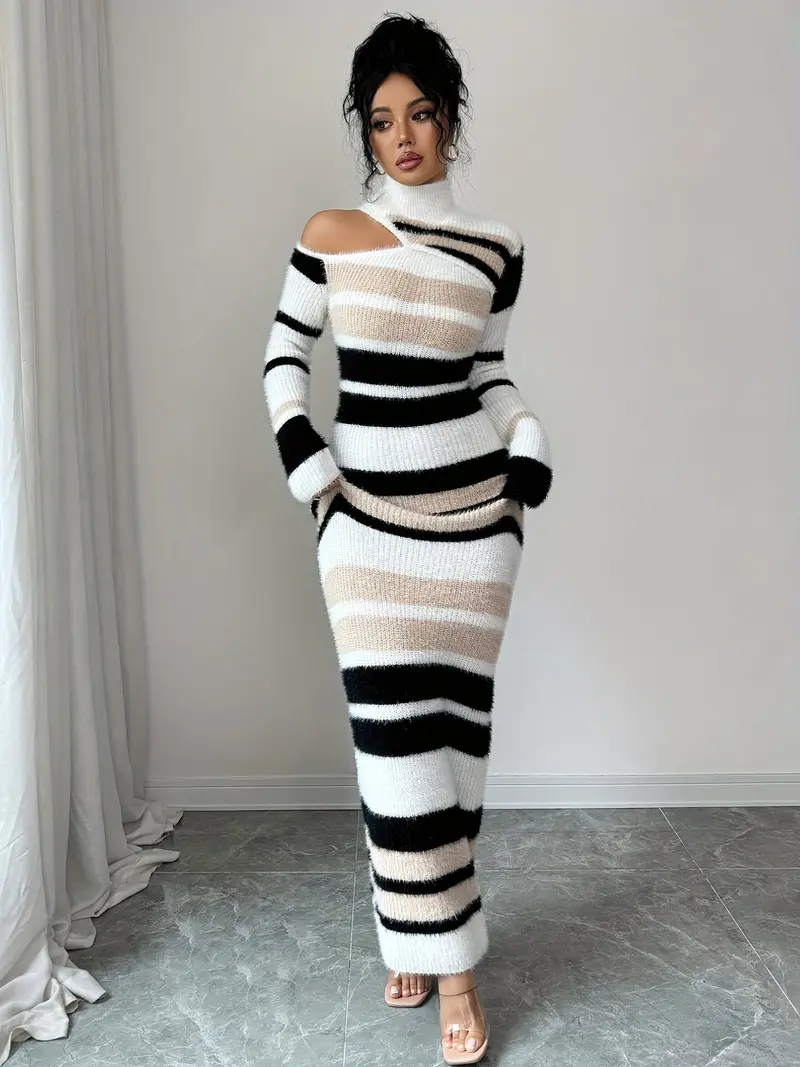 black and white striped knit dress - TikTok Shop