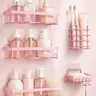 【Back to School】5-Piece Blush Pink Shower Caddy Set – Upgraded No Drill Self-Adhesive Rustproof Waterproof Stainless Steel Wall Mount Bathroom Organizer | Floating Shelves Shampoo Soap Toothbrush Holder | Aesthetic Dorm Room Renter,sohochic,halloween