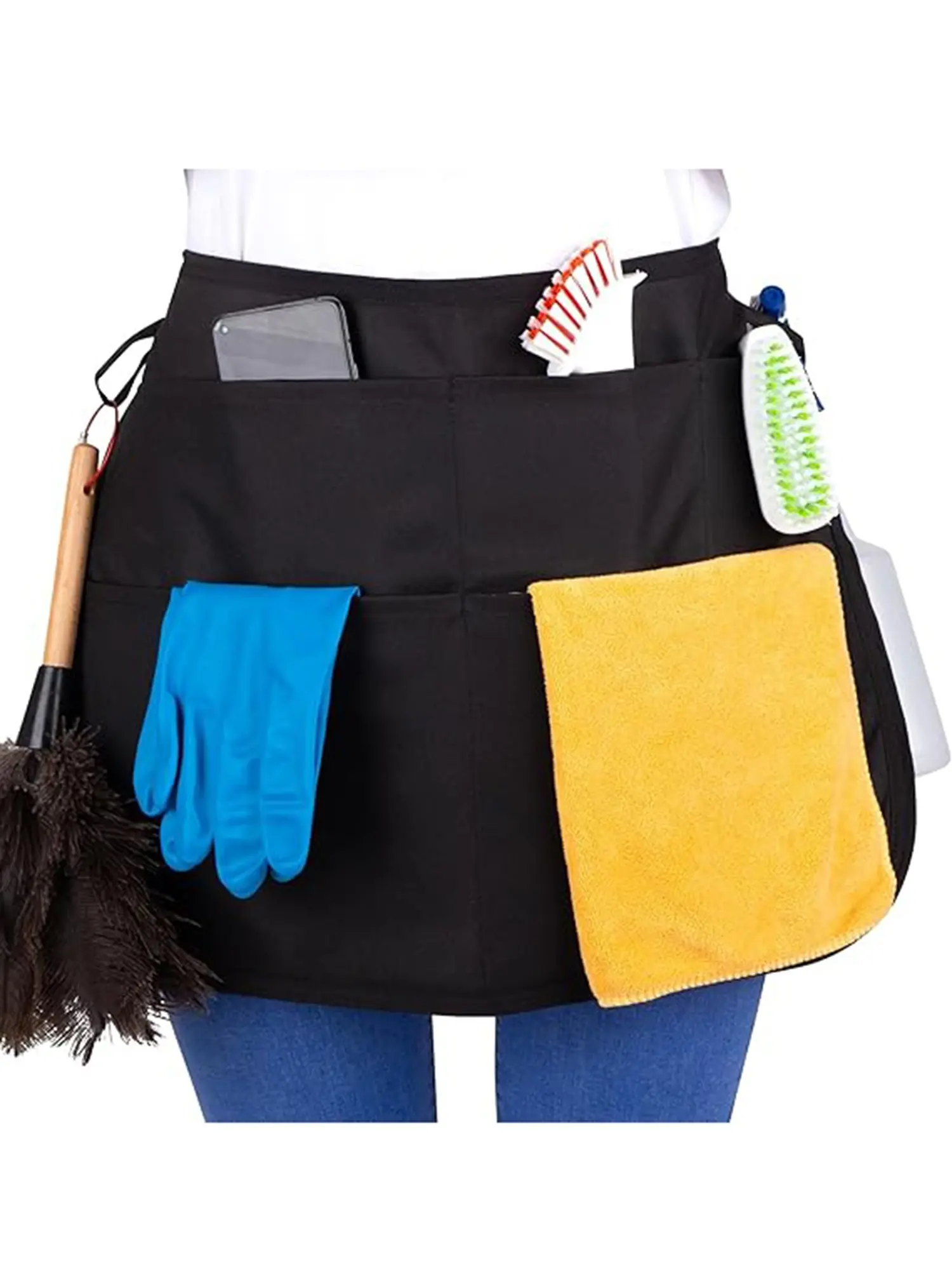 Waterproof Professional Cleaning Waist Apron with 5 Pockets, Unisex Design, Large Pocket for Tools, Ideal for Home and Hotel Cleaning