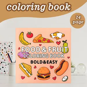 Food and Fruit Coloring Book Theme, 24 Bold Stress-Relief Designs, 7.9in X 7.9in Perfect Size, Thick Paper, Ideal Gift for Adults Kids Teens, Art Supplies