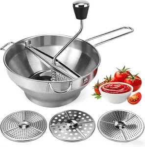 Stainless Steel Food Mill With 3 Milling Discs | Ergonomic design Rotary Hand Crank Food Mills For Tomato Sauce,Potatoes,Jams,Canning | Easy Clean and Assemble |  Strawberry Masher