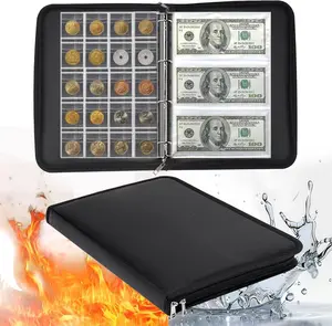 Fireproof Coin Collection Album for Collectors, 300 Pockets Coins Collecting Album & 36 Sleeves Money Storage Case for Coin Currency Collection Supplies, Bill, Pennies, Quarters, Stamp