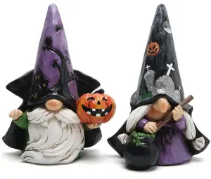 2pcs Halloween Gnomes Decorations Handmade Scandinavian Gnomes Ornaments Halloween Witch Decor Halloween Gnomes Figurines Decor Halloween Pumpkin Home Table Decorations Gifts (Black) Traditional Pack