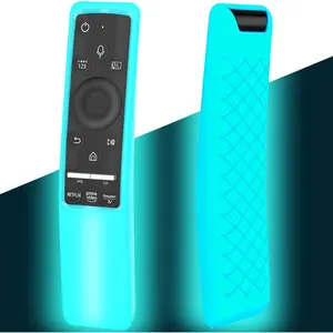 Z-PCS12 Case Compatible with Samsung Smart TV Remote Controller BN59 Series, Light Weight Silicone Cover Protector Shockproof Anti-Slip Remote Skin Sleeve - Black (Glow Blue)