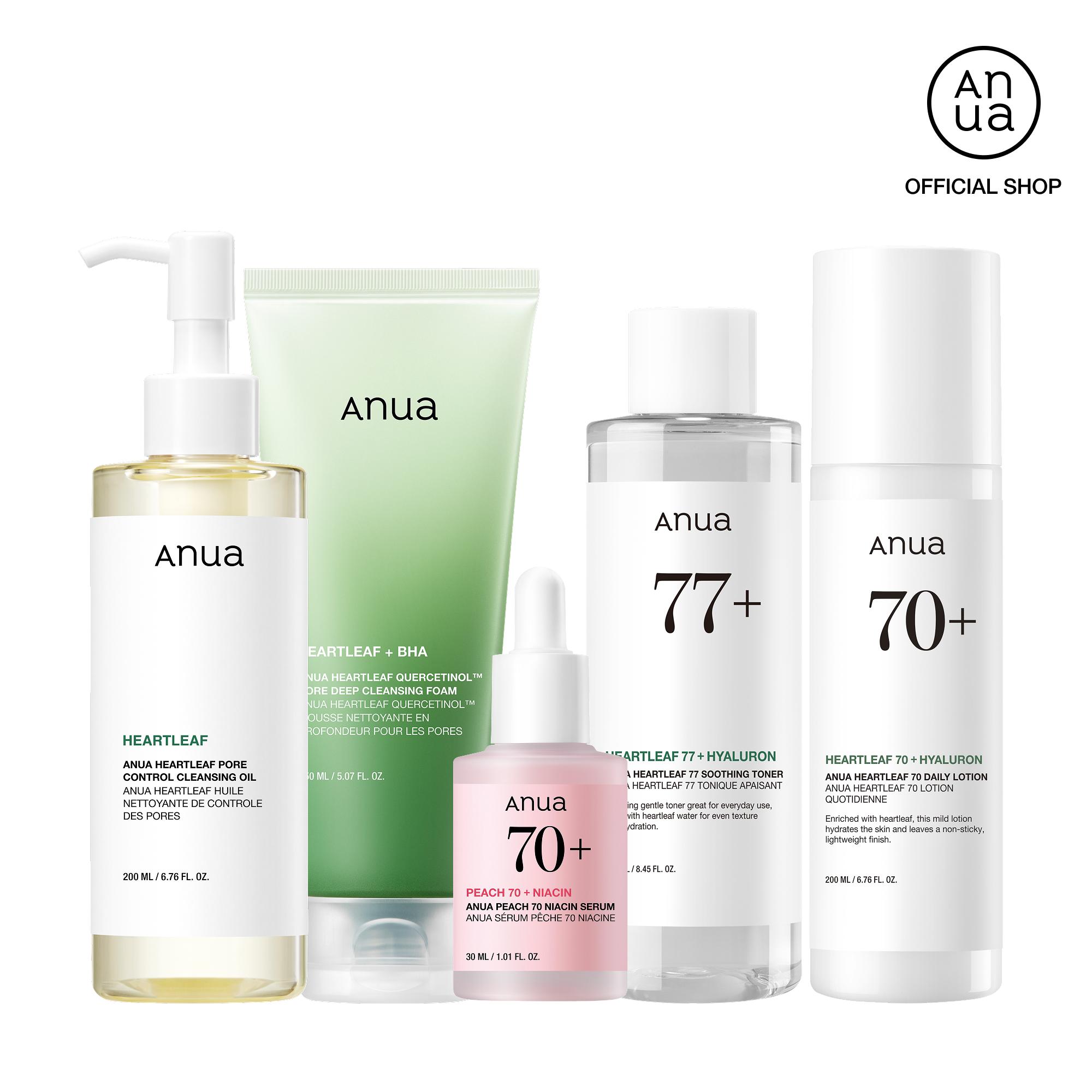 [Anua Official Shop] Korean Glass Skin Set (Oil Cleanser Deep Cleansing foam Heartleaf Toner Pink Serum Calming Mois