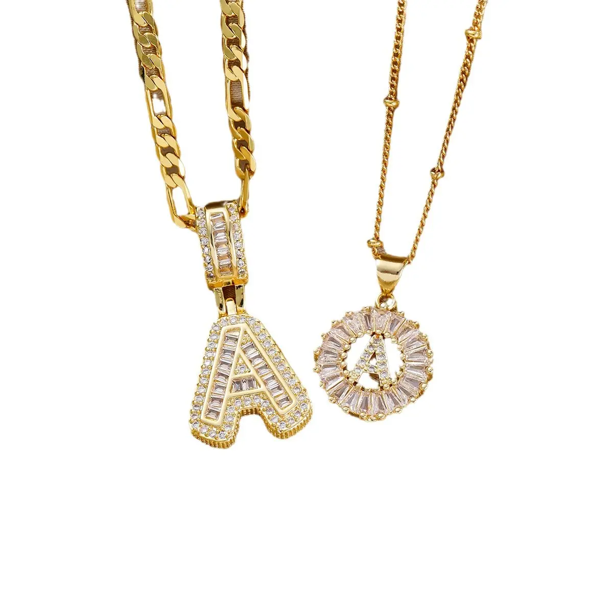 Copper Inlaid Zircon Letter Crystal Pendant Ladder-Shaped Ice Sugar 26 English Alphabet Necklace