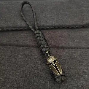 Tactical Knight Helmet Mask Lanyard Bead, Retro EDC Knife Pendant for Outdoor Gear, Decorative Braided Rope Clasp for Flashlights and Tools