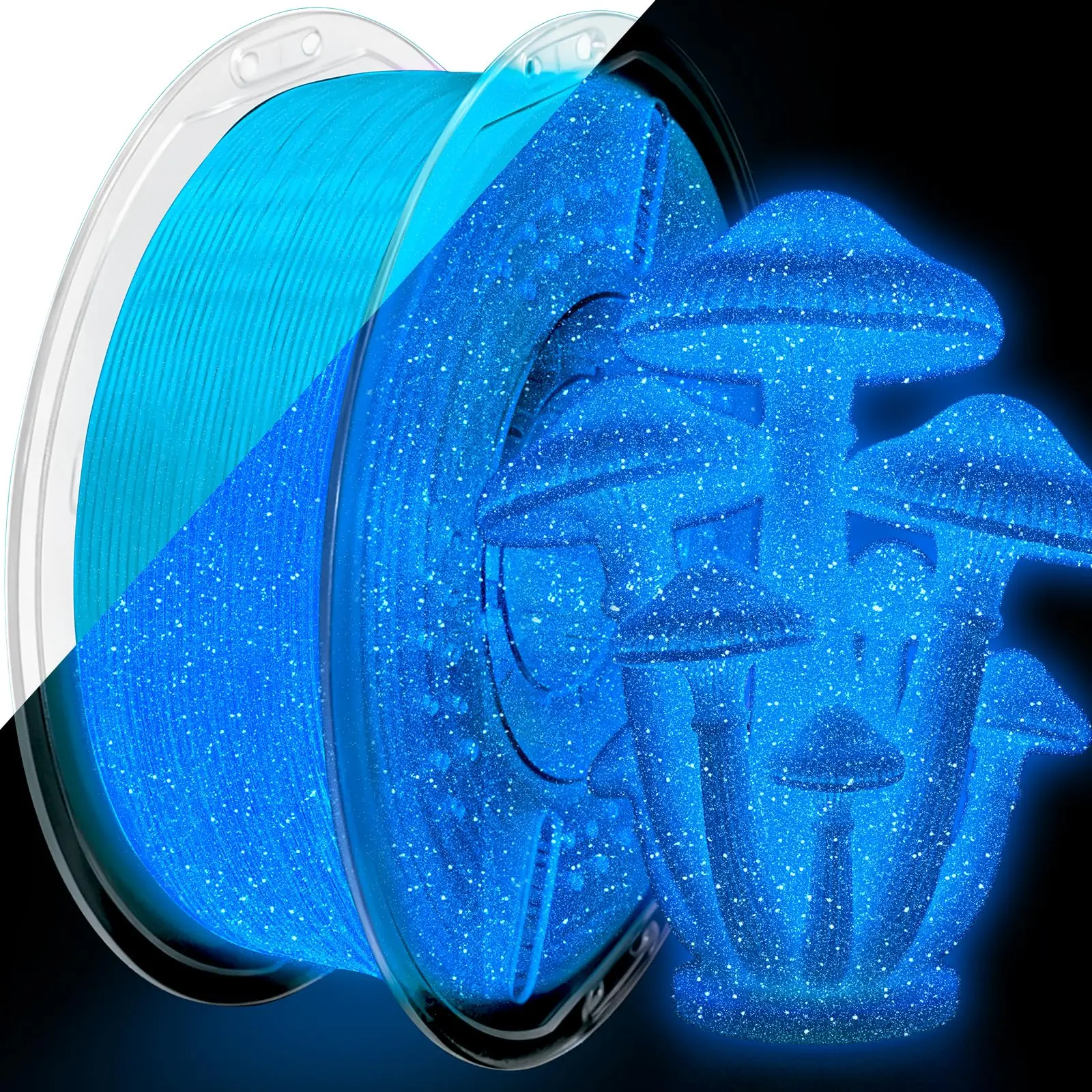 PLA+ 3D Printer Filament, Glow in The Dark Glitter Shiny Firefly Blue PLA+ Filament 1.75mm, Long-Lasting Glow & High-Brightness 3D Filament, Ideal for Christmas Decorations - 1kg Spool