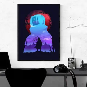Itachi Red Moon Silhouette – Naruto Anime Poster, Fiery Sharingan Minimalist Aesthetic, Dramatic Nighttime Manga Scene, Legendary Uchiha Wall Art, Otaku Room Decor, Collectible Anime Gift, Trending TikTok Poster