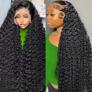 13x6 Deep Wave Lace Front Wigs Human Hair 200 Density HD Transparent Deep Curly Lace Front Wig Human Hair Lace Frontal Wigs for Women Pre Plucked Natural Black