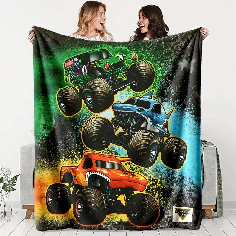 Monster Jam Monster Truck Flannel Throw Blanket, Soft Warm Polyester Fiber Bedding, Ideal Father's Day Gifts for Year-Round Use