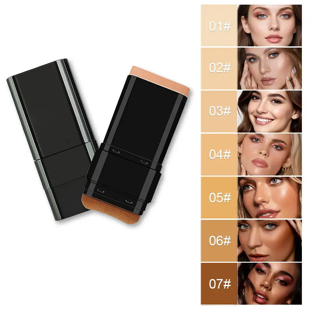 5-color Dual -Ended Concealer Foundation Stick, 2-in-1 Long-Lasting Foundation and Concealer with Brush, Creamy Full Coverage for Dark Circles & Blemishes, Hydrating Olive & Camellia, 2.09 Oz