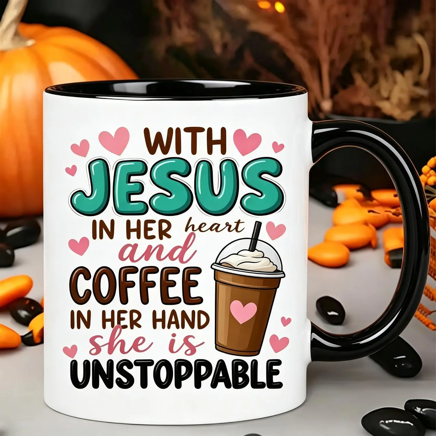 Christian Coffee Gifts Heart Coffee Mug 11Oz Ceramic Cup Christian Coffee Lover Great Gift for Christian Women Coffee Lovers Family Friends
