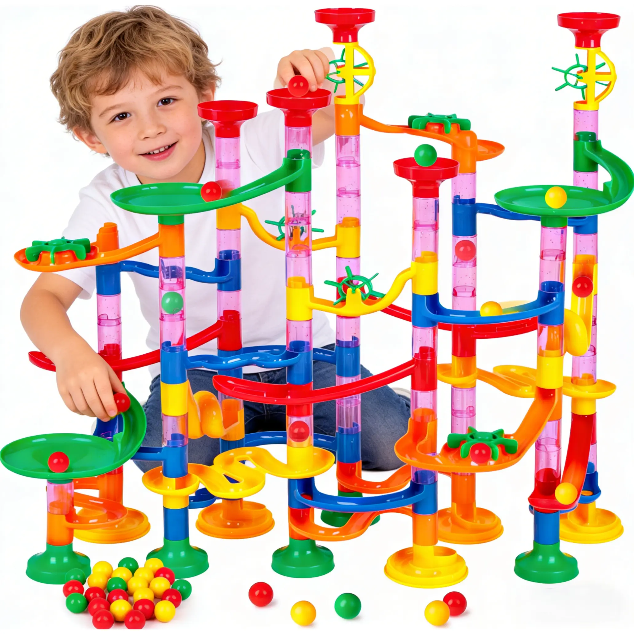 Marble Run for Kids, 133PCS Marble Maze Game for Kid, Construction Building Blocks Toys with Marbles, Maze Marble Track STEM Educational Toy,for Kids and Parent-Child Games, Classroom Valentines Exchange Gifts, Birthday Gift for Kids