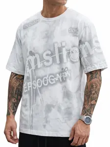 Men's Oversize Summer T-Shirt, Gradient Tie-Dye Letter Smile Print, Loose Fit, Breathable, Comfortable, Casual Street Style