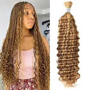 Deep Wave Bulk Human Hair P27/30 Color Braiding Hair 100 Grams Brown Tone for Stylish Braids