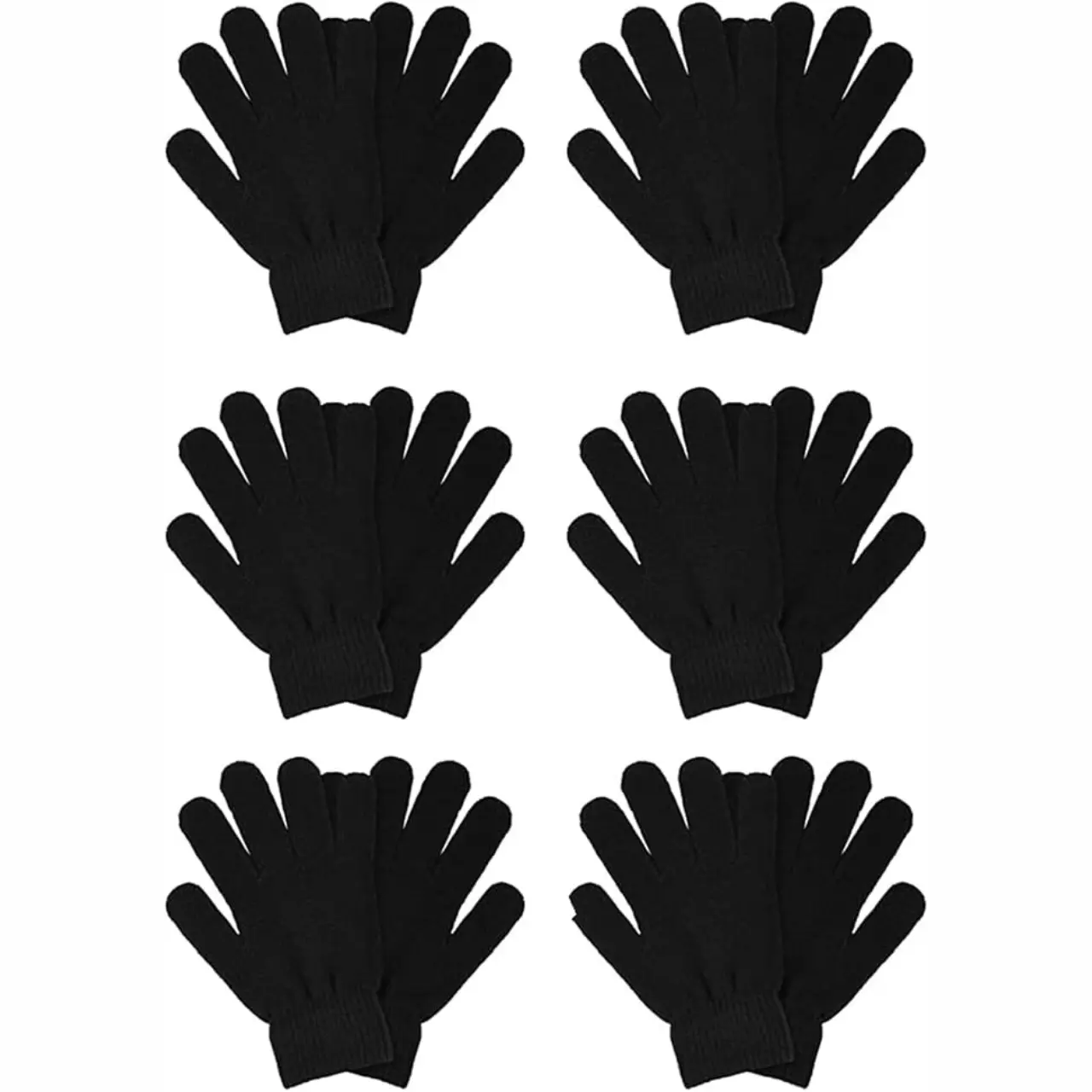 6 Pairs Winter Magic Gloves Adults Warm Stretchy Unisex Black Gloves One Size Fits Most Men Women Teens Magic Knit Gloves