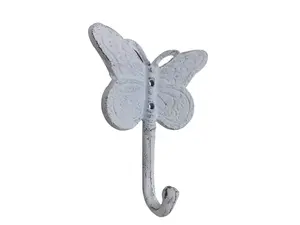 Handcrafted Model Ships K-9926-w 5 x 1 x 4.5 in. Whitewashed Cast Iron Butterly Decorative Metal Wall Hooks