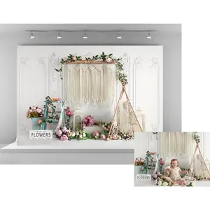 7x5ft Spring  Cut  Backdrops for Photography Bohemian Dream Catcher Background  Blooming Rose Backgrounds Wedding Bridal  Shower Portrait Backdrop