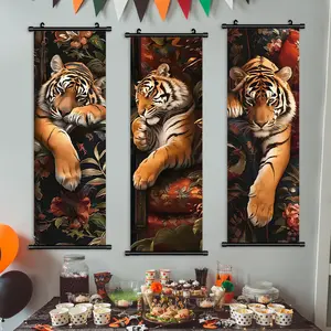 Vintage Floral Background Tiger Art Poster, Modern Living Room Decor, Waterproof Home Wall Art, Bedroom Mural, Corridor Decoration, Floral Prints