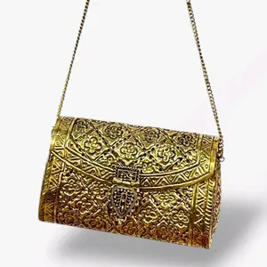 Indie Clutch - Handcrafted Gold Embossed Design with Chain Strap for Stylish Occasions