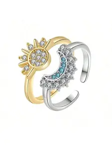 Sun & Moon Design Couple Ring, Fashion Jewelry for Party, Daily Clothing Decor, Trendy All-match & Exquisite Jewelry for Birthday Gift, Stackable Rings, Stacking Rings