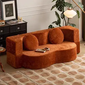 Convertible Sofa Bed with Pillow – Foldable Floor Futon Couch, High-Density Foam, Corduroy Fabric, No Assembly Required, Compressed in Box for Living Room or Small Apartment (Brownish Orange)-79"W x 39.4"D x 13.8"H