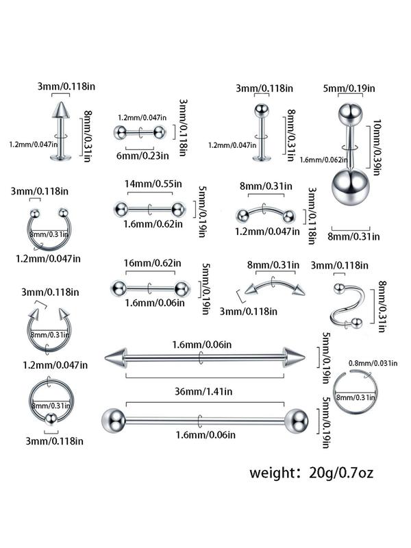 Mixed Color Nose Rings, Belly Rings, Earrings, Lip Rings, Tongue Ring, Body Piercing Jewelry, Punk Style Fashion Accessories for Men & Women